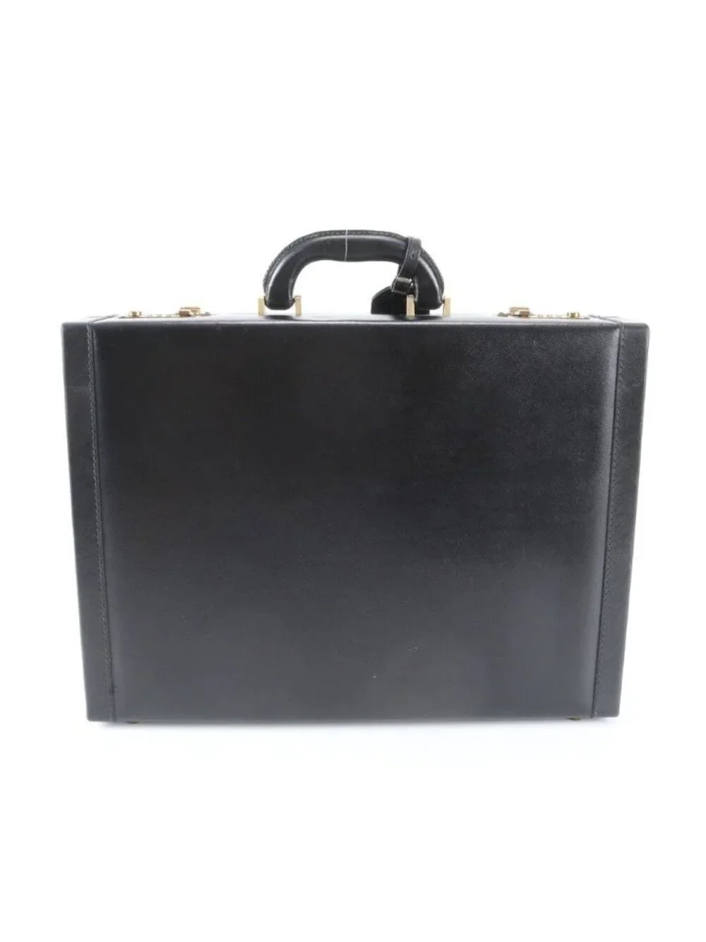 Prada Leather Attache Case Hard Document Business Briefcase Black